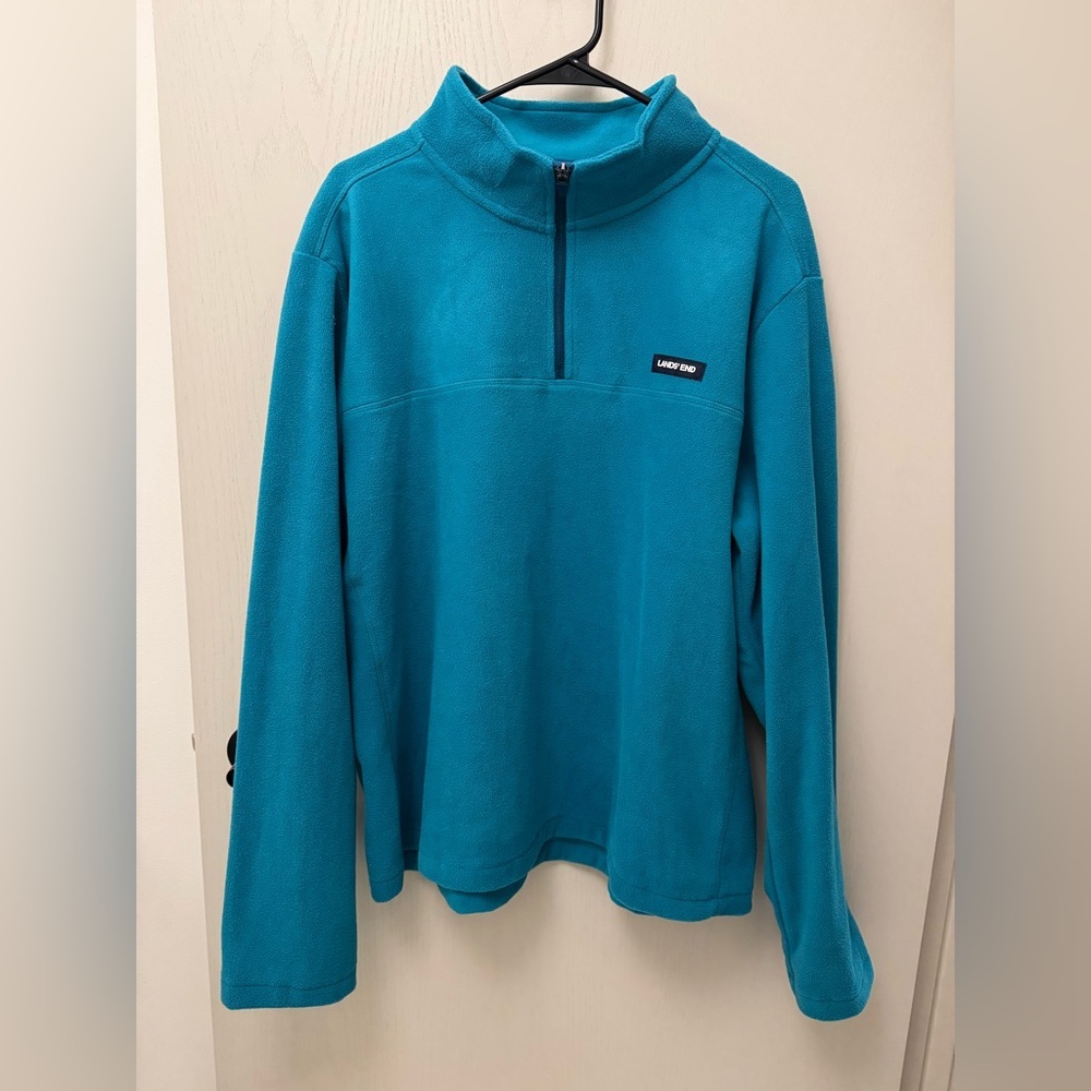 Lands'‎ End Turquoise Fleece Quarter Zip XL Cozy Outdoor Hiking Core Gorpcore